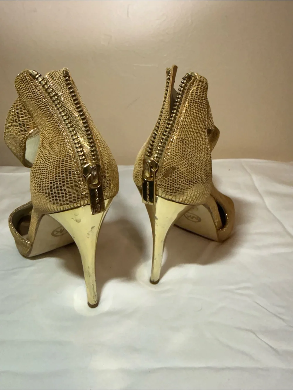 Michael Kors Gold Peep-Toe Metallic Heels